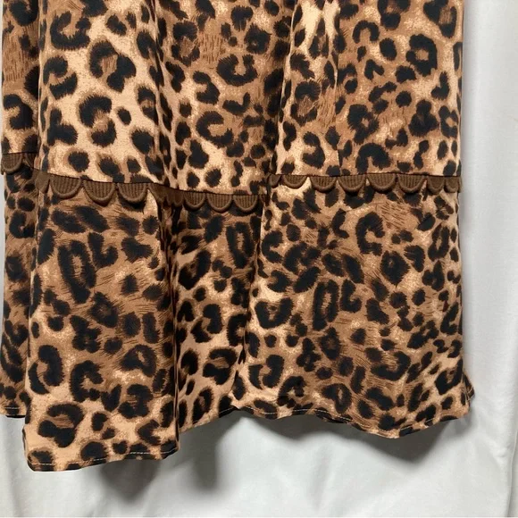 🎄NWT Entro Cheetah Print Square Neck Midi Dress with Ric-Rac Trim Sz 2X - Picture 3 of 11